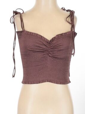 The Reset Smocked Tie-Shoulder Crop Top - Brown